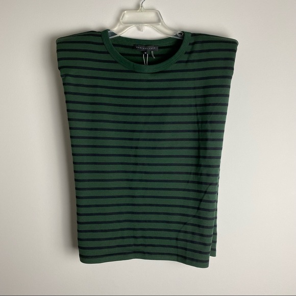 New Endless Rose Striped Green and Black Shoulder Padded Top M - Picture 5 of 12